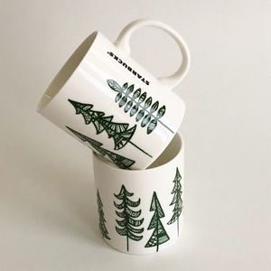 Set 2 Starbucks 2015 Christmas Tree Holiday Mug Pine Tree Coffee Cup